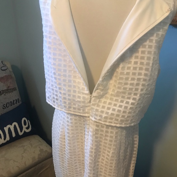 Calvin Klein White Sheath Dress Eyelet Overlay 12 - Picture 4 of 6